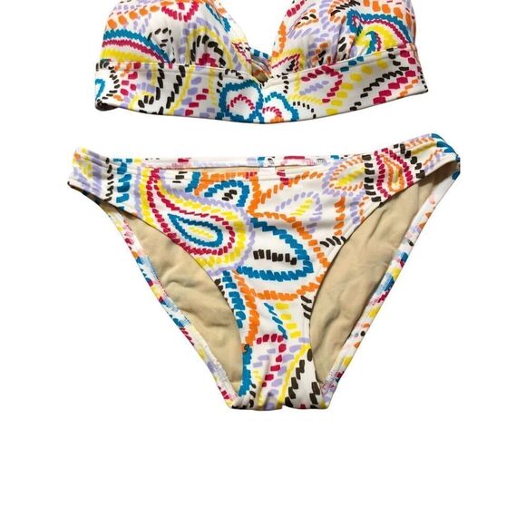 VS Victoria’s Secret Bikini Set Top Triangle Halter Floral Paisley white backgro - Picture 6 of 13